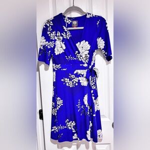 Vince Camuto Floral Wrap Dress in Blue and White